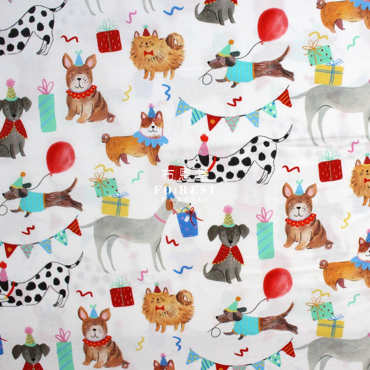 Cotton - Party Animal Dogs Fabric White