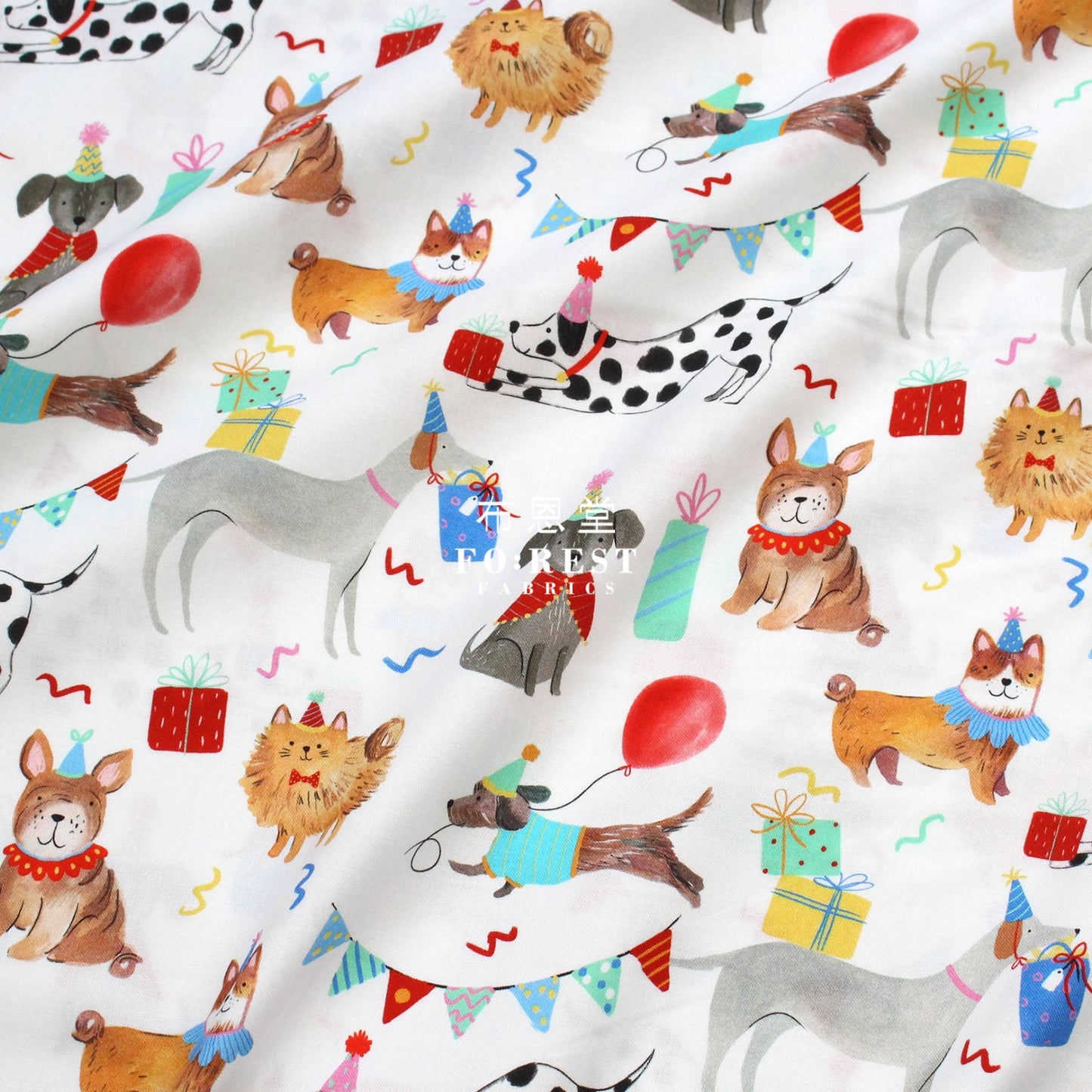 Cotton - Party Animal Dogs Fabric White