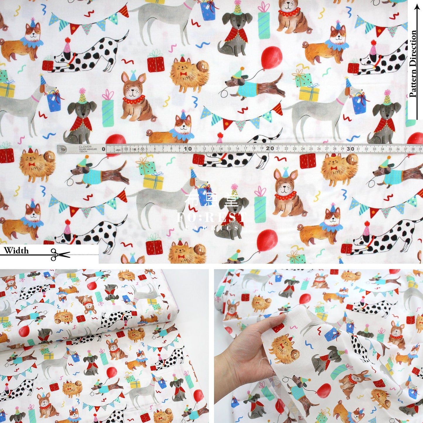 Cotton - Party Animal Dogs Fabric White