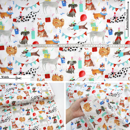 Cotton - Party Animal Dogs Fabric White