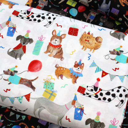 Cotton - Party Animal Dogs Fabric White