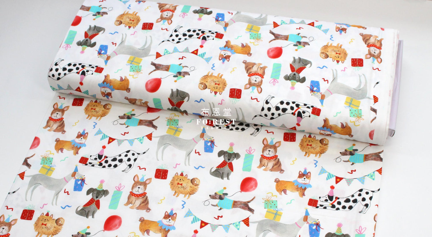 Cotton - Party Animal Dogs Fabric White
