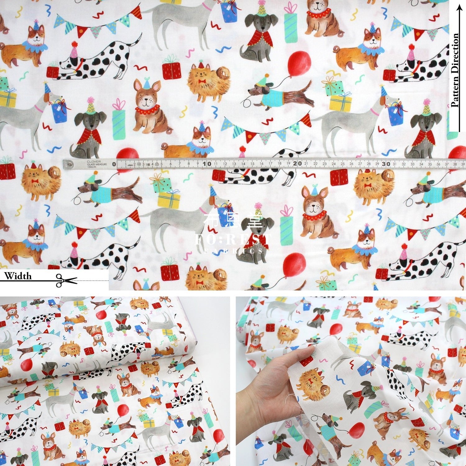 cotton - Party animal Dogs fabric White - FO:REST Fabric 布恩堂Liberty fabrictana lawnjapanese fabricykk zipper