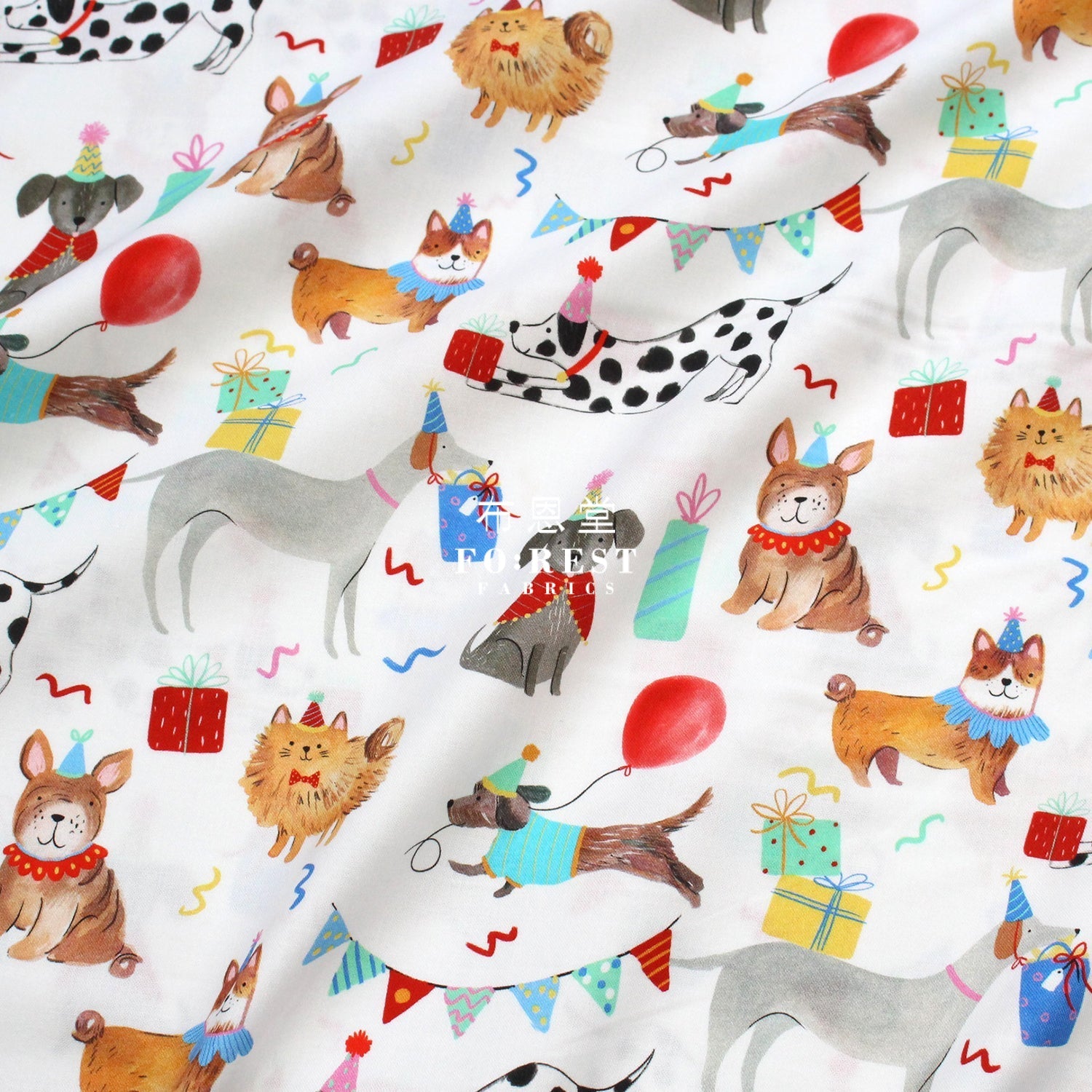 cotton - Party animal Dogs fabric White - FO:REST Fabric 布恩堂Liberty fabrictana lawnjapanese fabricykk zipper