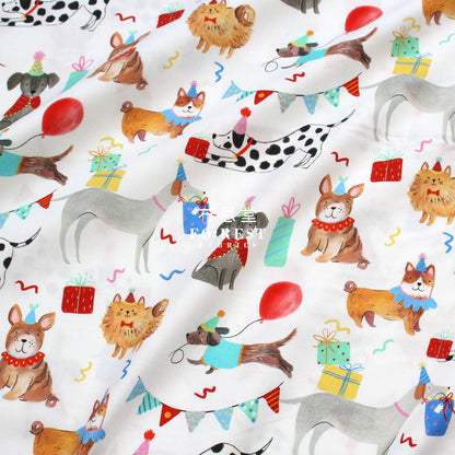 cotton - Party animal Dogs fabric White - FO:REST Fabric 布恩堂Liberty fabrictana lawnjapanese fabricykk zipper