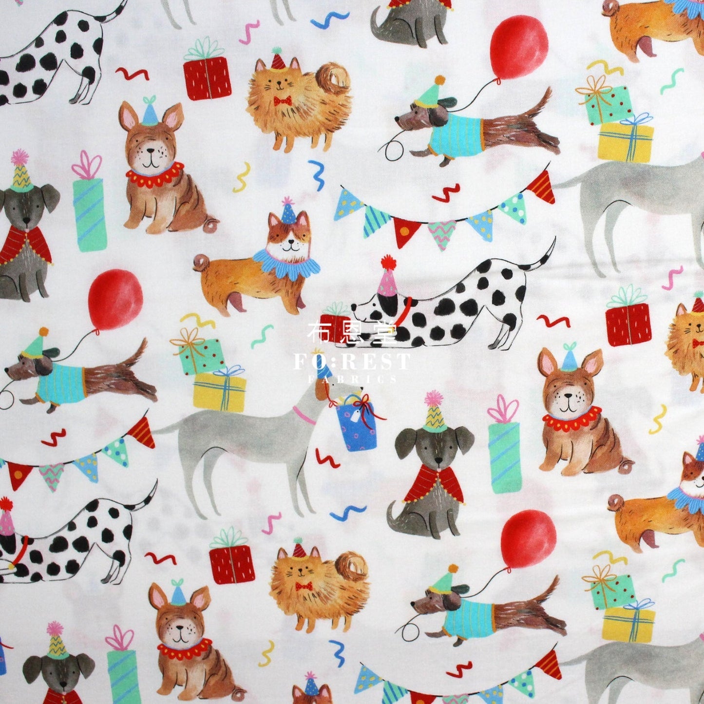 cotton - Party animal Dogs fabric White - FO:REST Fabric 布恩堂Liberty fabrictana lawnjapanese fabricykk zipper