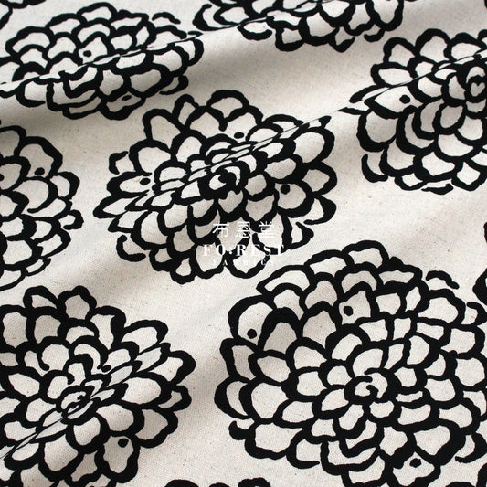 Cotton - Peony Japanese Style Fabric Black