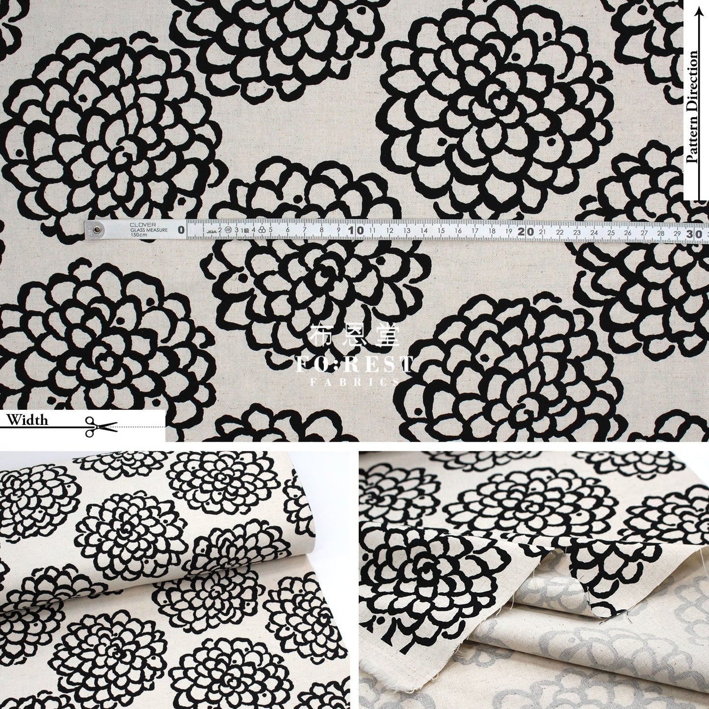 cotton - Peony Japanese style fabric Black - FO:REST Fabric 布恩堂Liberty fabrictana lawnjapanese fabricykk zipper