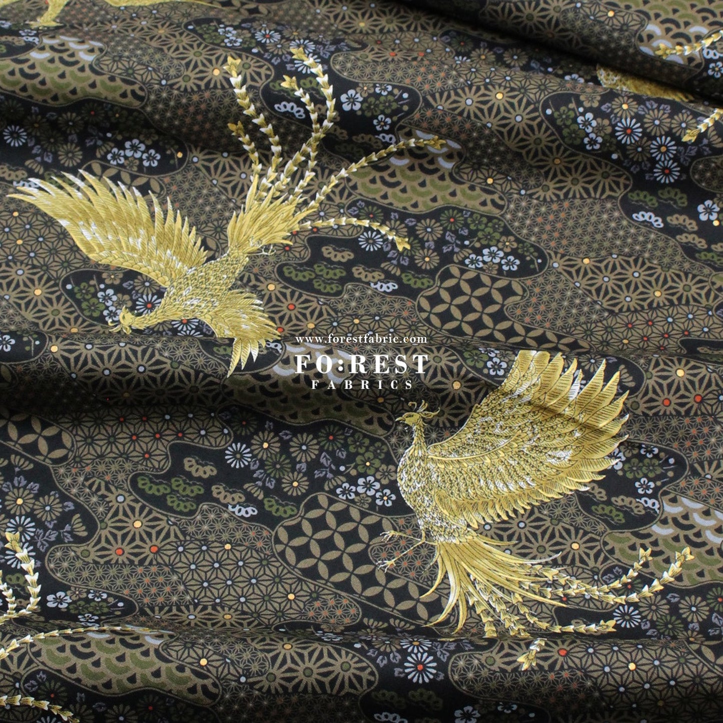 cotton - Phoenix with metallic fabric Black - FO:REST Fabric 布恩堂Liberty fabrictana lawnjapanese fabricykk zipper