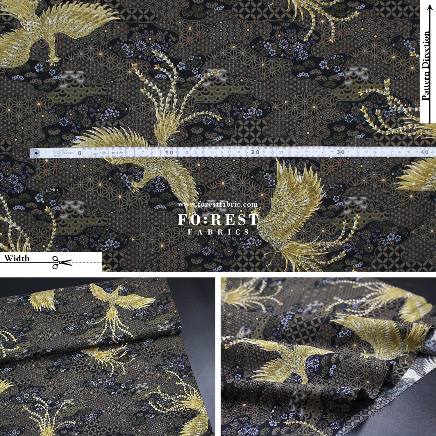 cotton - Phoenix with metallic fabric Black - FO:REST Fabric 布恩堂Liberty fabrictana lawnjapanese fabricykk zipper
