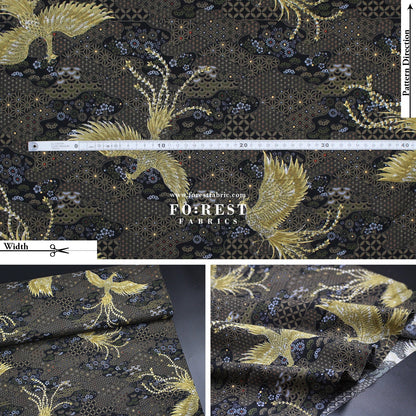 cotton - Phoenix with metallic fabric Black - FO:REST Fabric 布恩堂Liberty fabrictana lawnjapanese fabricykk zipper