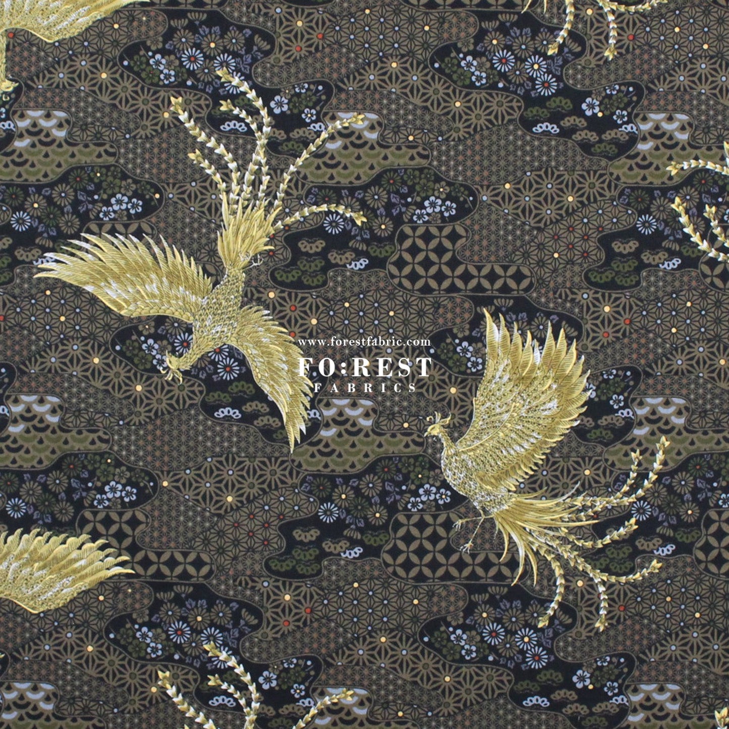 cotton - Phoenix with metallic fabric Black - FO:REST Fabric 布恩堂Liberty fabrictana lawnjapanese fabricykk zipper