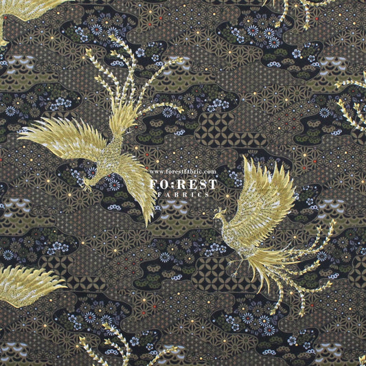 cotton - Phoenix with metallic fabric Black - FO:REST Fabric 布恩堂Liberty fabrictana lawnjapanese fabricykk zipper