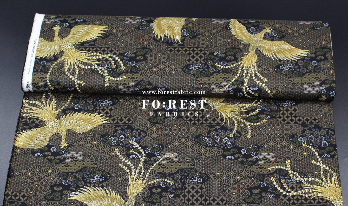cotton - Phoenix with metallic fabric Black - FO:REST Fabric 布恩堂Liberty fabrictana lawnjapanese fabricykk zipper