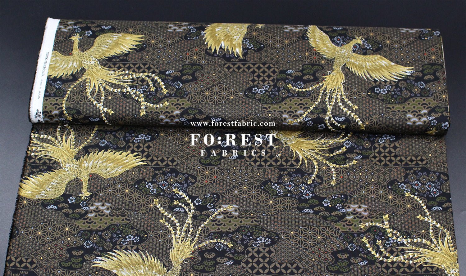 cotton - Phoenix with metallic fabric Black - FO:REST Fabric 布恩堂Liberty fabrictana lawnjapanese fabricykk zipper