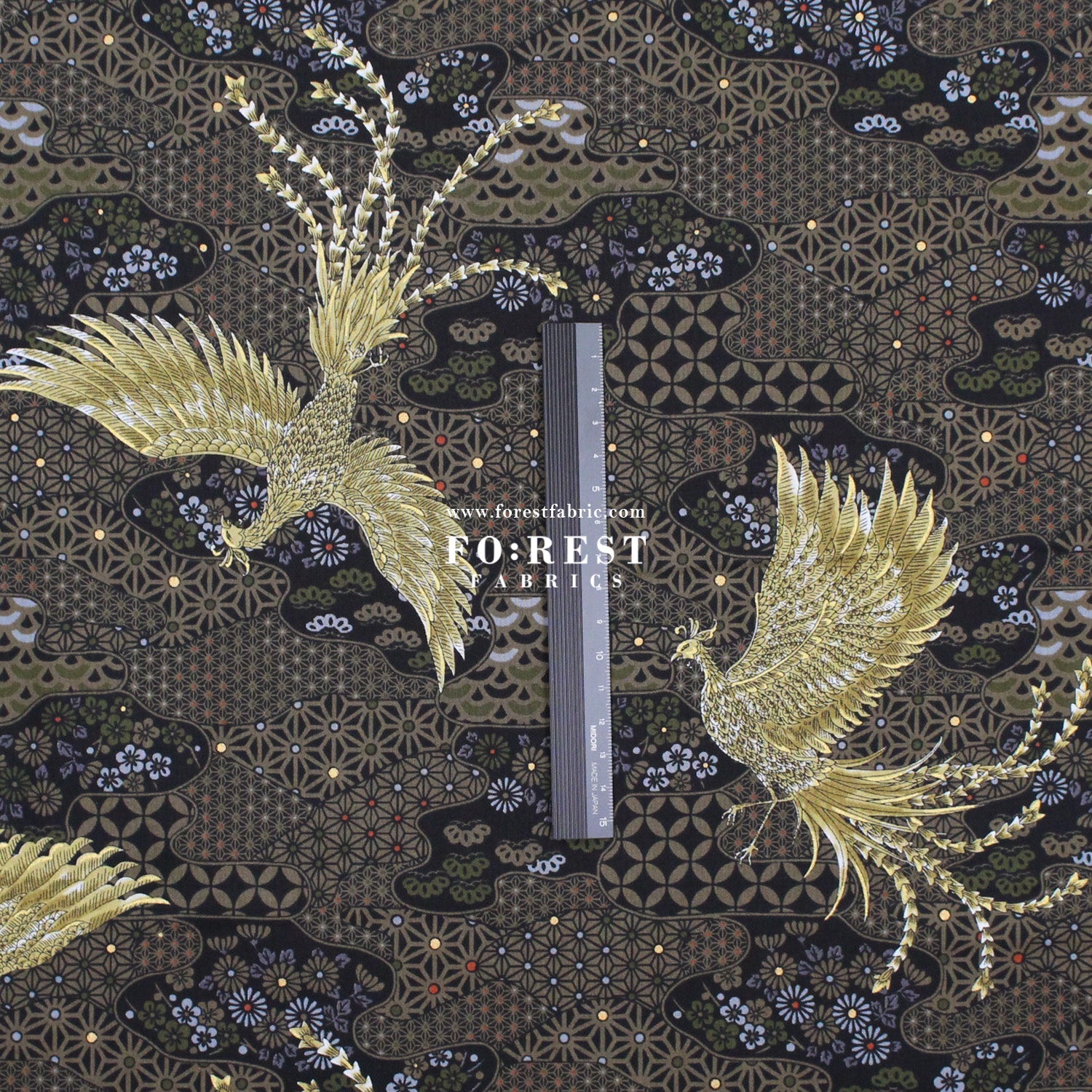 cotton - Phoenix with metallic fabric Black - FO:REST Fabric 布恩堂Liberty fabrictana lawnjapanese fabricykk zipper