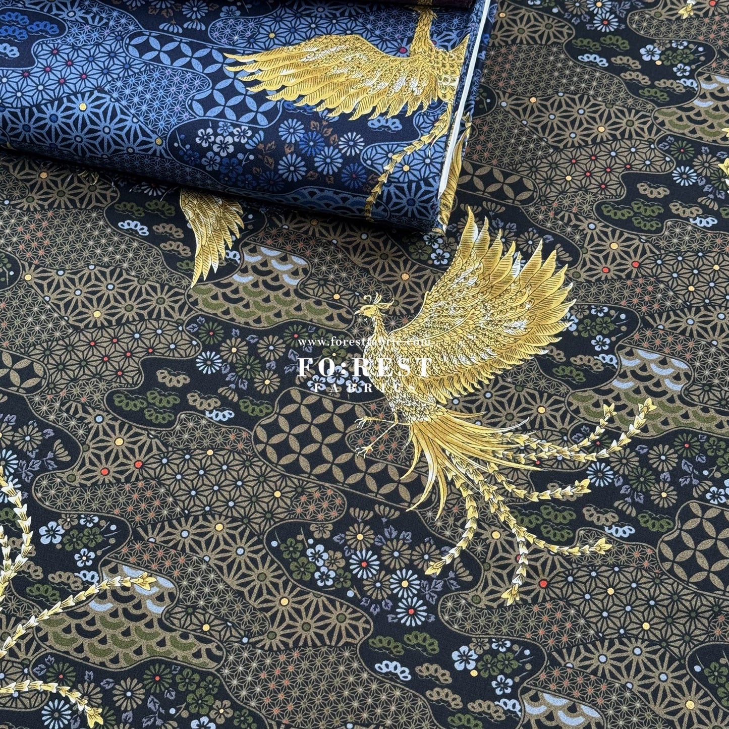 cotton - Phoenix with metallic fabric Black - FO:REST Fabric 布恩堂Liberty fabrictana lawnjapanese fabricykk zipper