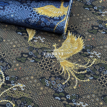 cotton - Phoenix with metallic fabric Black - FO:REST Fabric 布恩堂Liberty fabrictana lawnjapanese fabricykk zipper