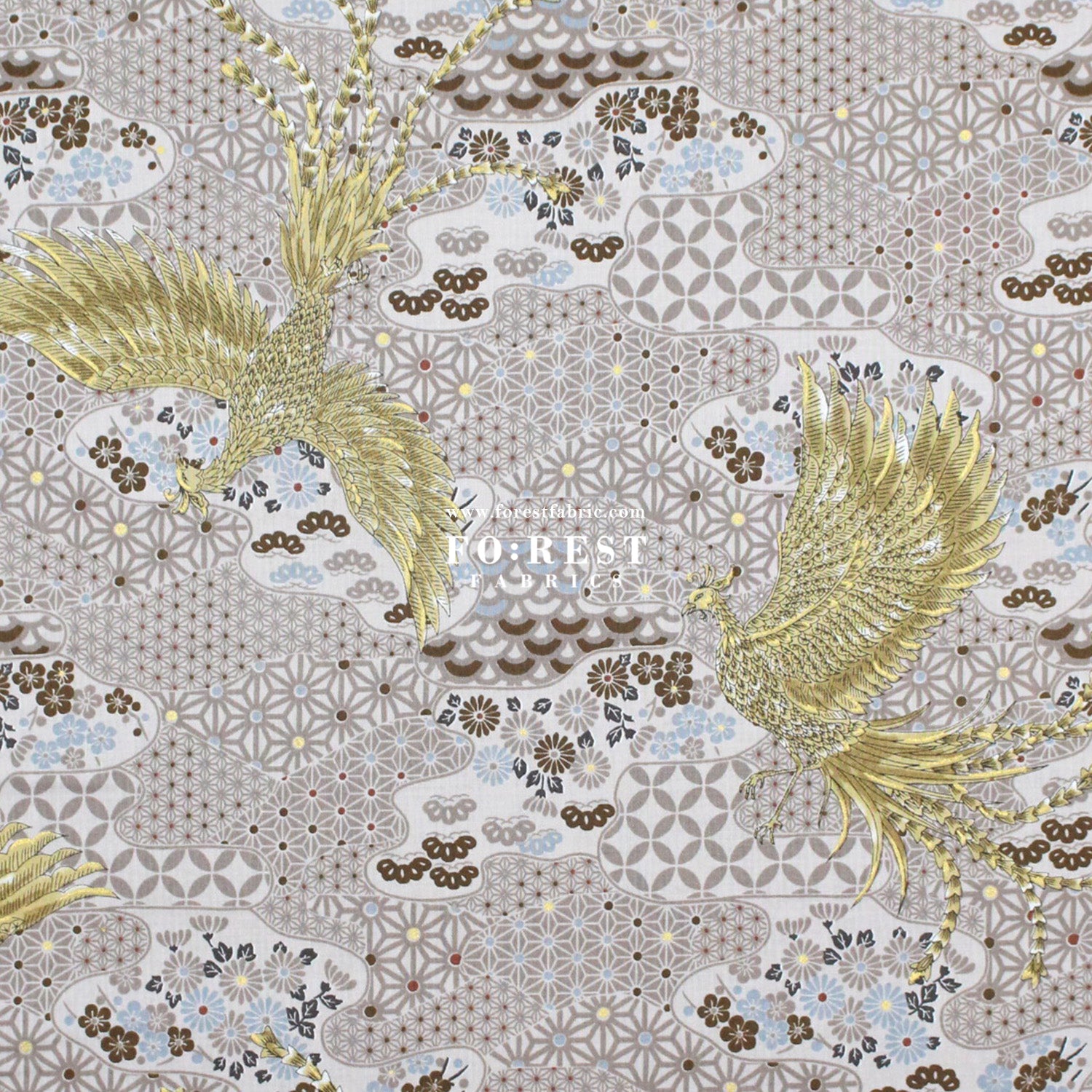 cotton - Phoenix with metallic fabric Cream - FO:REST Fabric 布恩堂Liberty fabrictana lawnjapanese fabricykk zipper