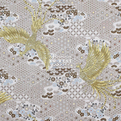 cotton - Phoenix with metallic fabric Cream - FO:REST Fabric 布恩堂Liberty fabrictana lawnjapanese fabricykk zipper