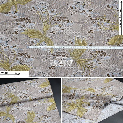 cotton - Phoenix with metallic fabric Cream - FO:REST Fabric 布恩堂Liberty fabrictana lawnjapanese fabricykk zipper