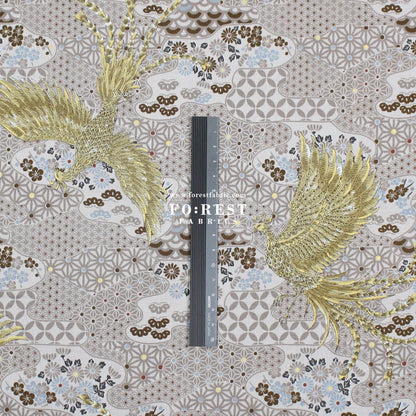 cotton - Phoenix with metallic fabric Cream - FO:REST Fabric 布恩堂Liberty fabrictana lawnjapanese fabricykk zipper