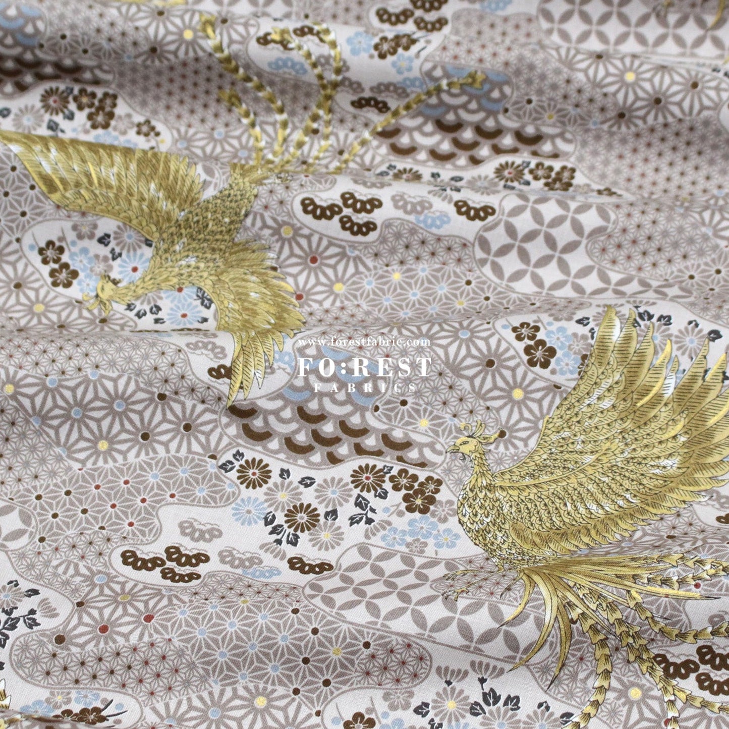 cotton - Phoenix with metallic fabric Cream - FO:REST Fabric 布恩堂Liberty fabrictana lawnjapanese fabricykk zipper