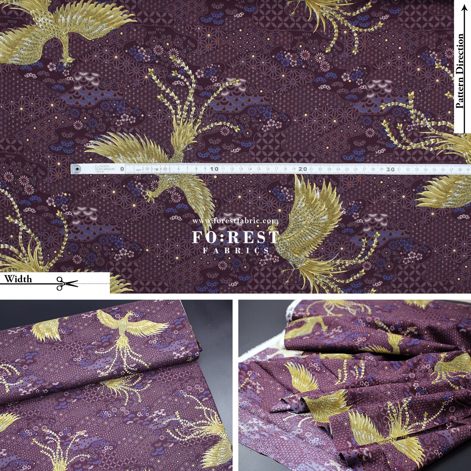 cotton - Phoenix with metallic fabric Wine - FO:REST Fabric 布恩堂Liberty fabrictana lawnjapanese fabricykk zipper