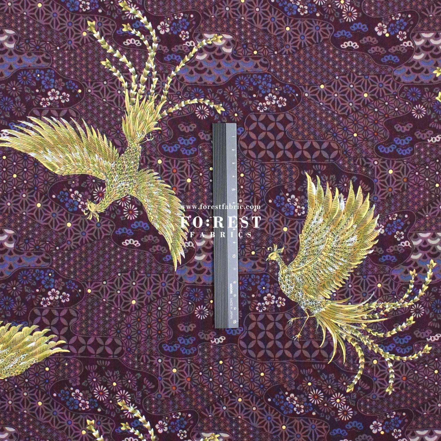 cotton - Phoenix with metallic fabric Wine - FO:REST Fabric 布恩堂Liberty fabrictana lawnjapanese fabricykk zipper