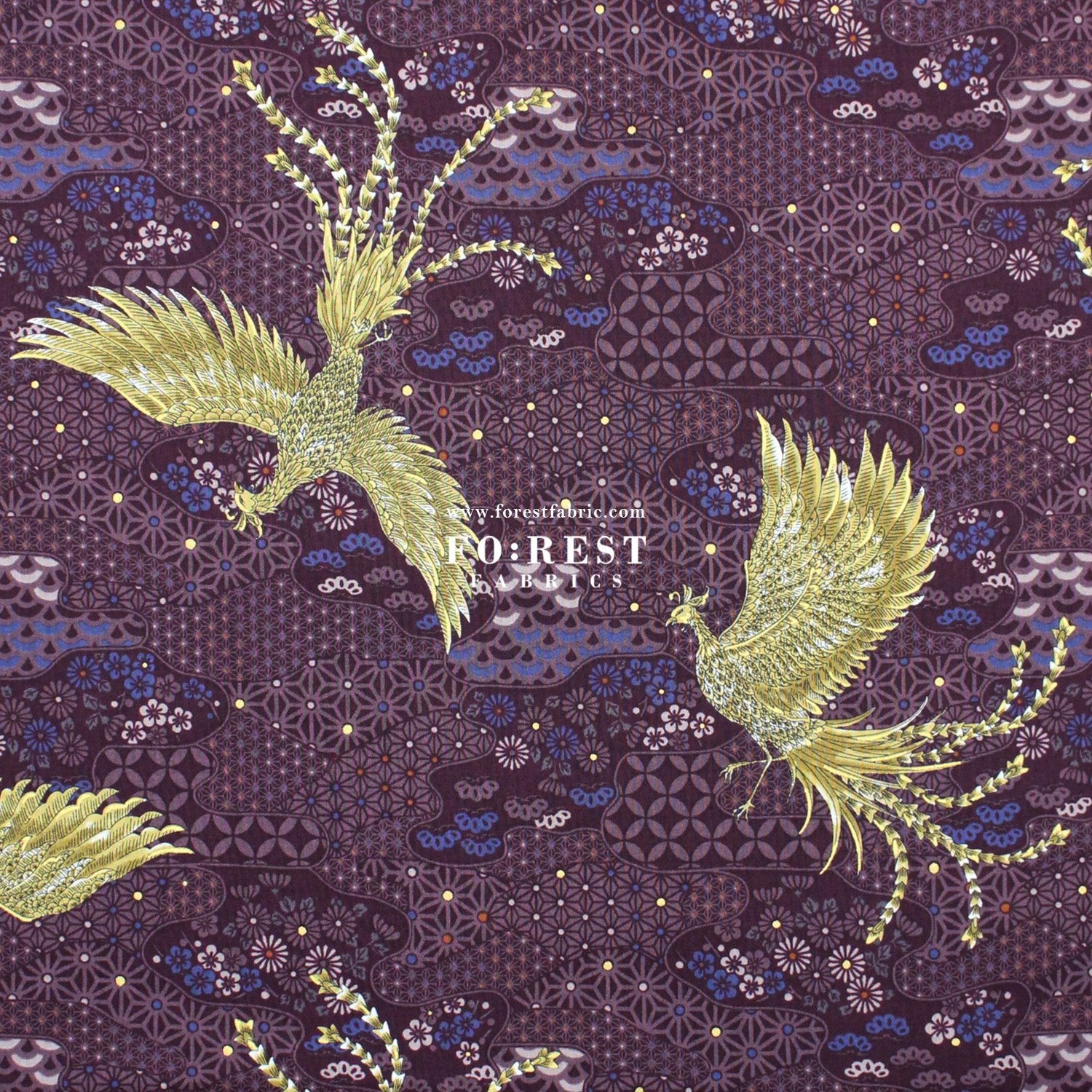 cotton - Phoenix with metallic fabric Wine - FO:REST Fabric 布恩堂Liberty fabrictana lawnjapanese fabricykk zipper
