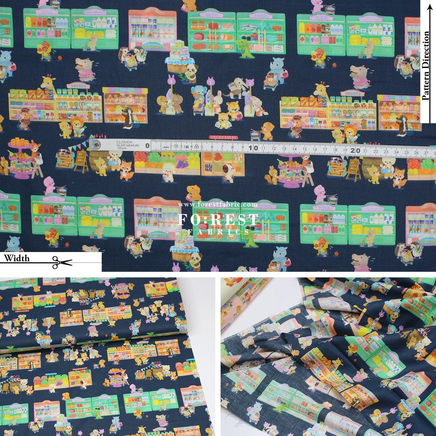 cotton - Piccolo Market fabric Navy - FO:REST Fabric 布恩堂Liberty fabrictana lawnjapanese fabricykk zipper