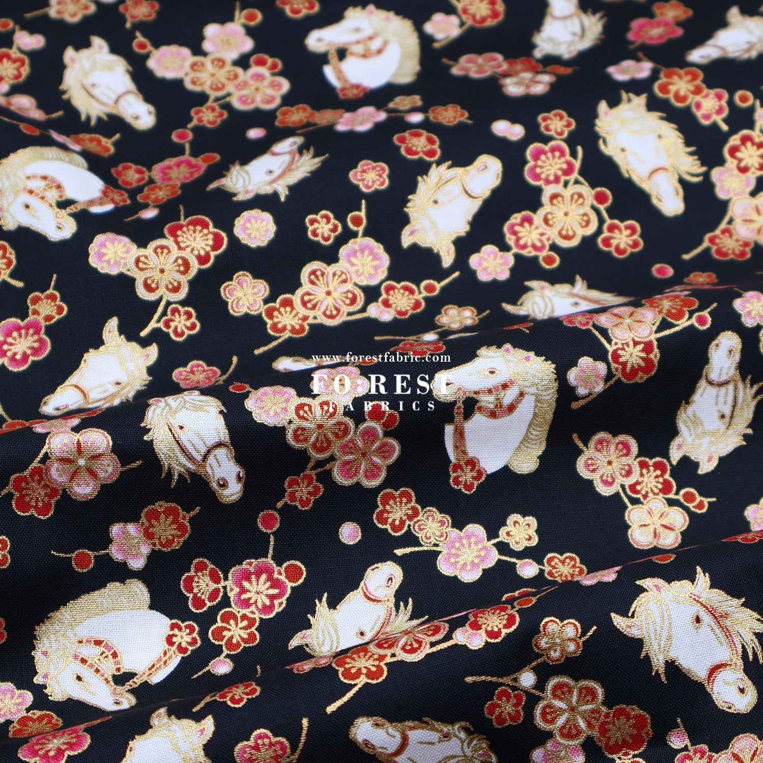 cotton - Plum Blossom Horse with metallic fabric - FO:REST Fabric 布恩堂Liberty fabrictana lawnjapanese fabricykk zipper