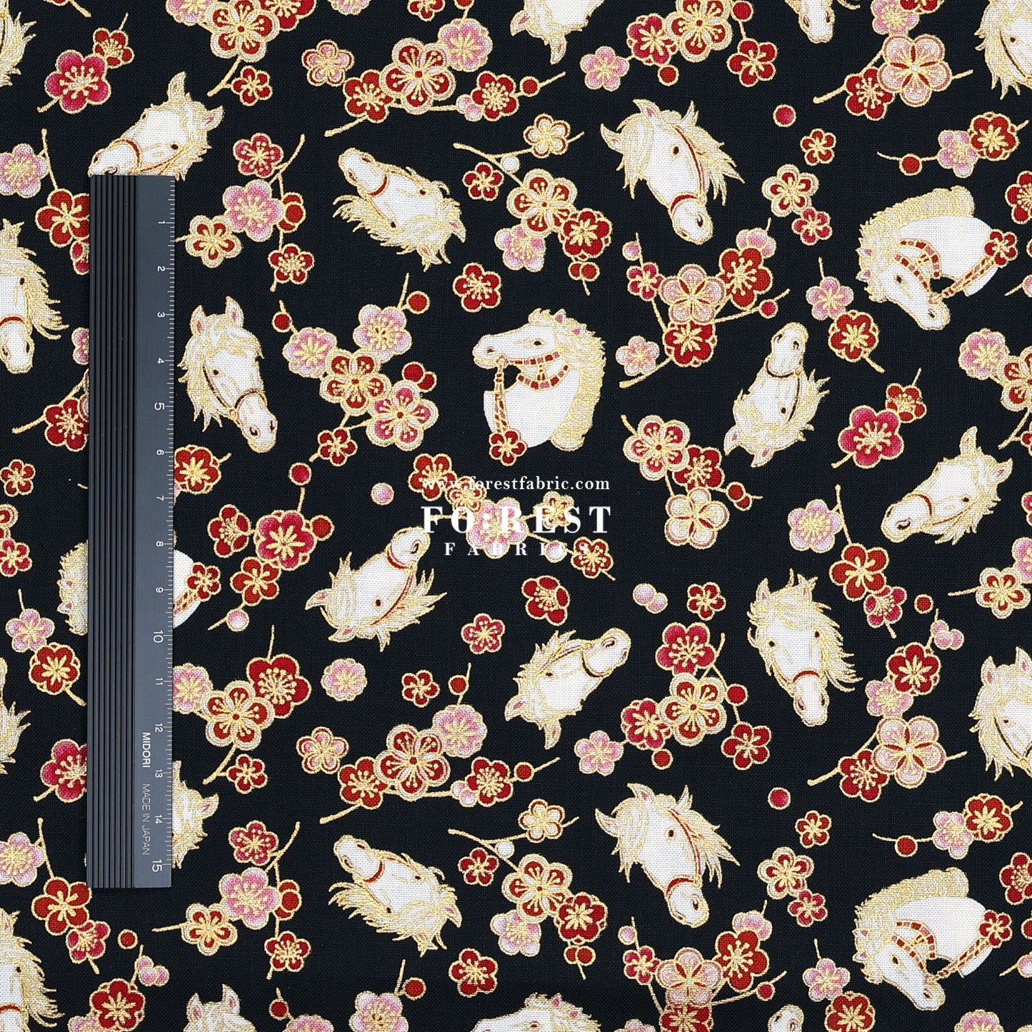 cotton - Plum Blossom Horse with metallic fabric - FO:REST Fabric 布恩堂Liberty fabrictana lawnjapanese fabricykk zipper