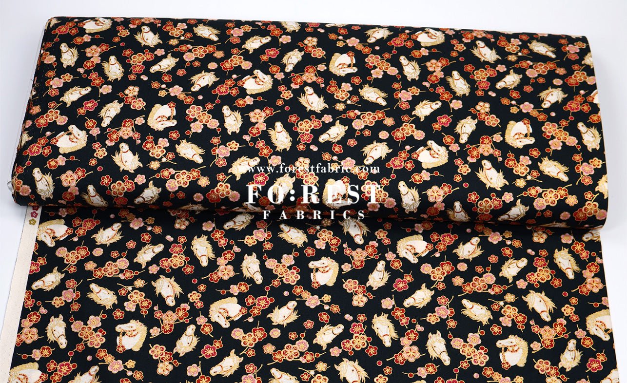 cotton - Plum Blossom Horse with metallic fabric - FO:REST Fabric 布恩堂Liberty fabrictana lawnjapanese fabricykk zipper