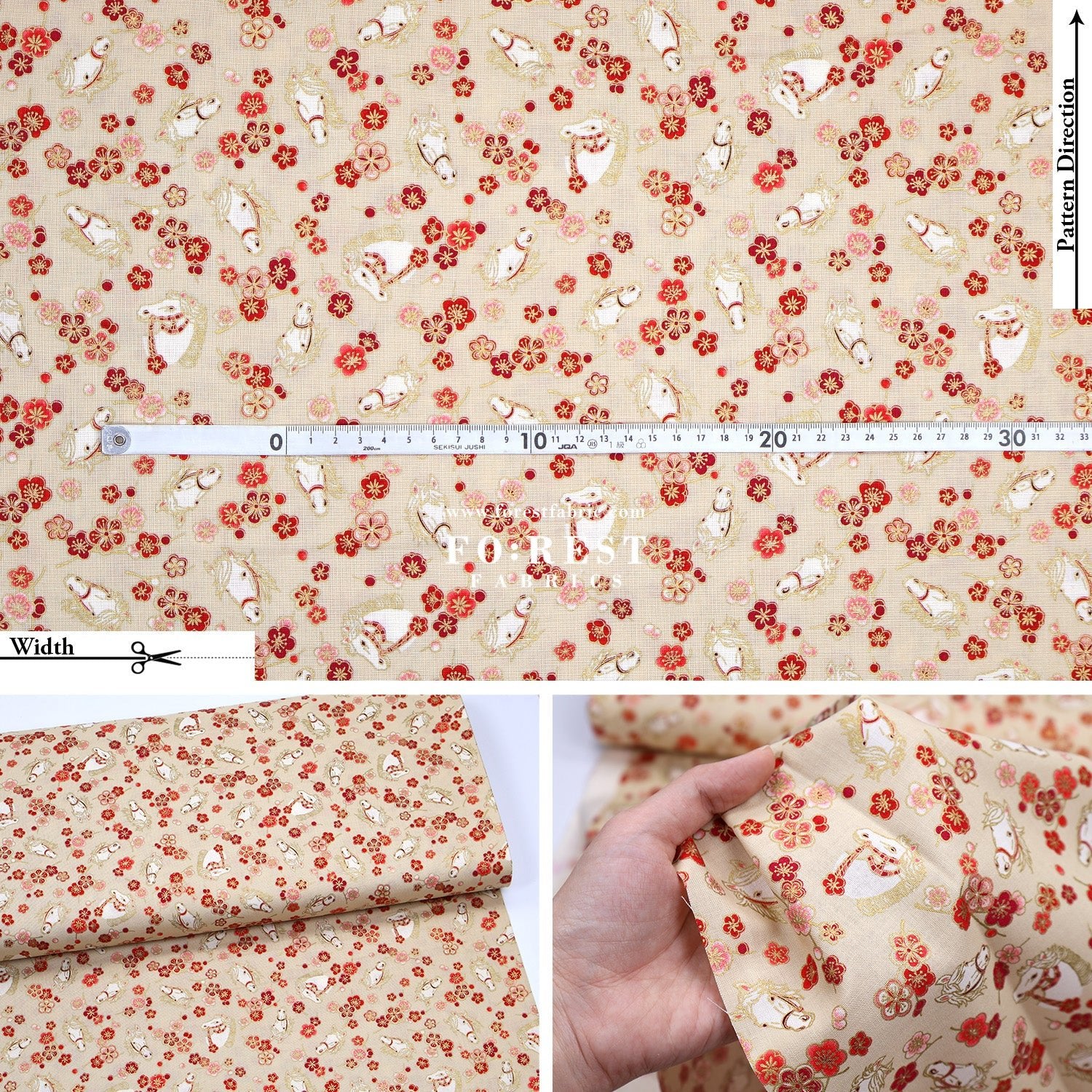 cotton - Plum Blossom Horse with metallic fabric - FO:REST Fabric 布恩堂Liberty fabrictana lawnjapanese fabricykk zipper