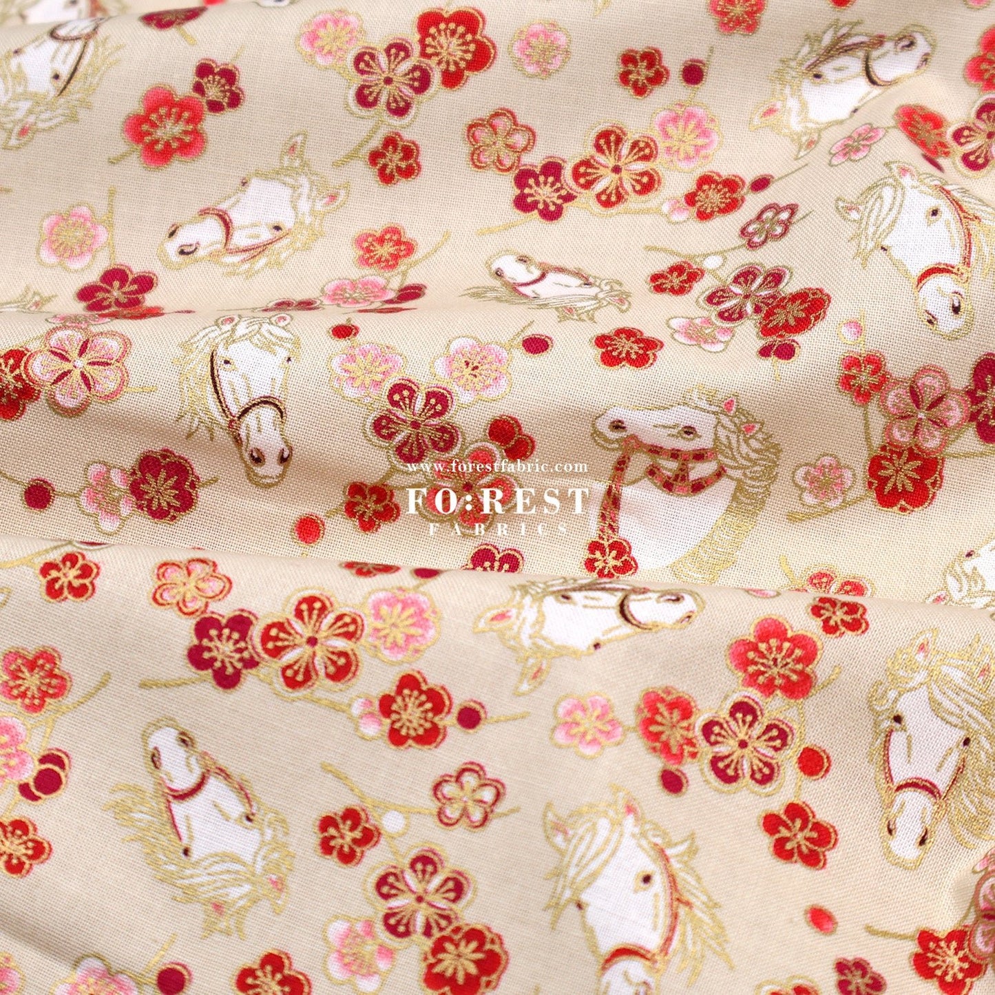 cotton - Plum Blossom Horse with metallic fabric - FO:REST Fabric 布恩堂Liberty fabrictana lawnjapanese fabricykk zipper
