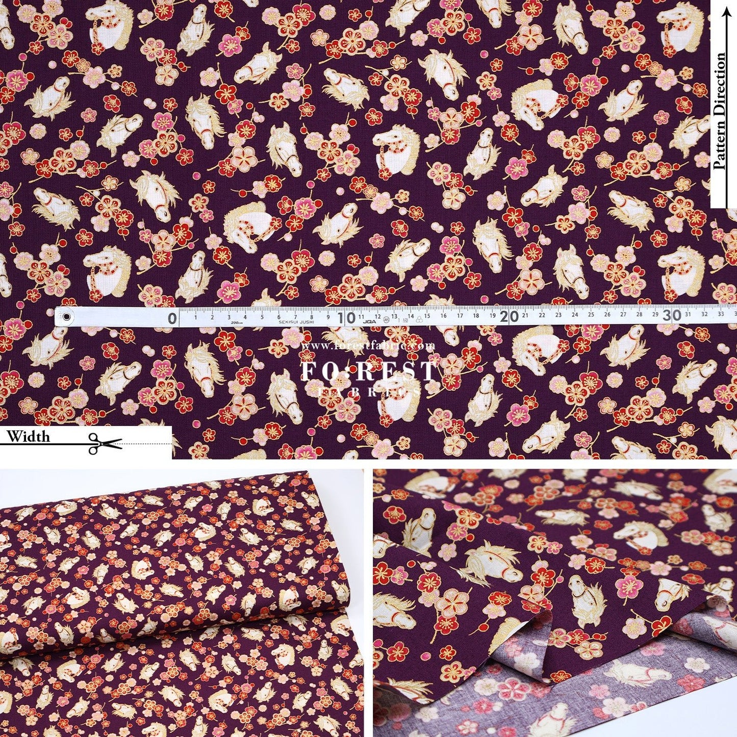 cotton - Plum Blossom Horse with metallic fabric - FO:REST Fabric 布恩堂Liberty fabrictana lawnjapanese fabricykk zipper