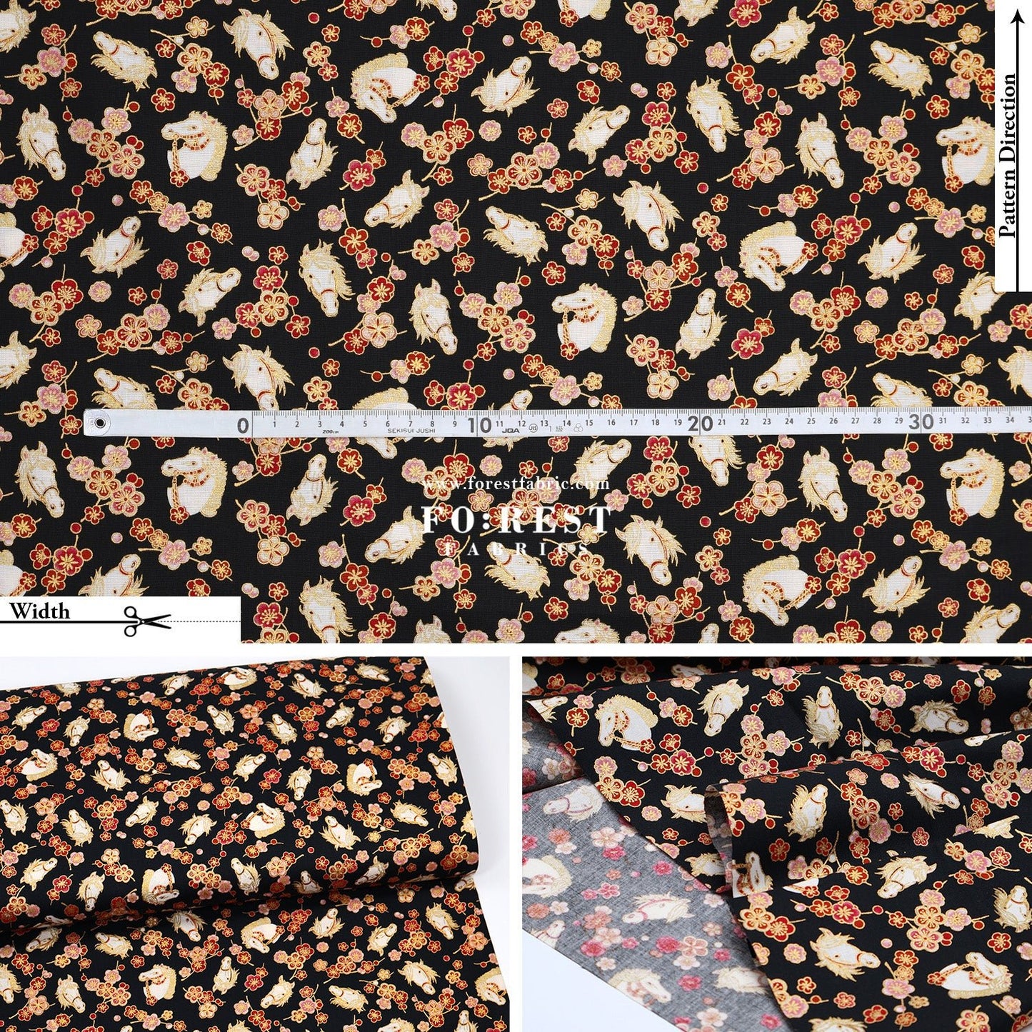 cotton - Plum Blossom Horse with metallic fabric - FO:REST Fabric 布恩堂Liberty fabrictana lawnjapanese fabricykk zipper