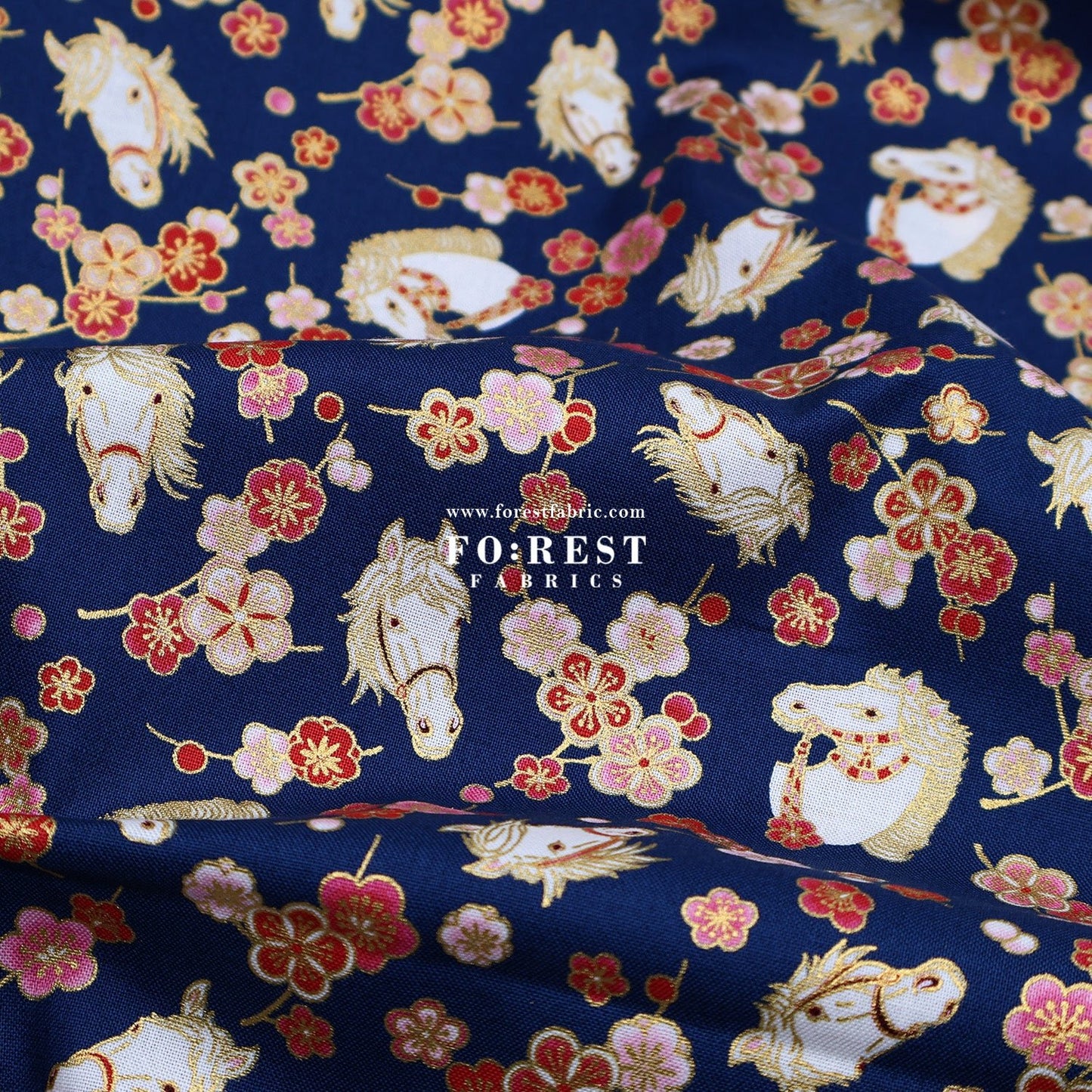 cotton - Plum Blossom Horse with metallic fabric - FO:REST Fabric 布恩堂Liberty fabrictana lawnjapanese fabricykk zipper