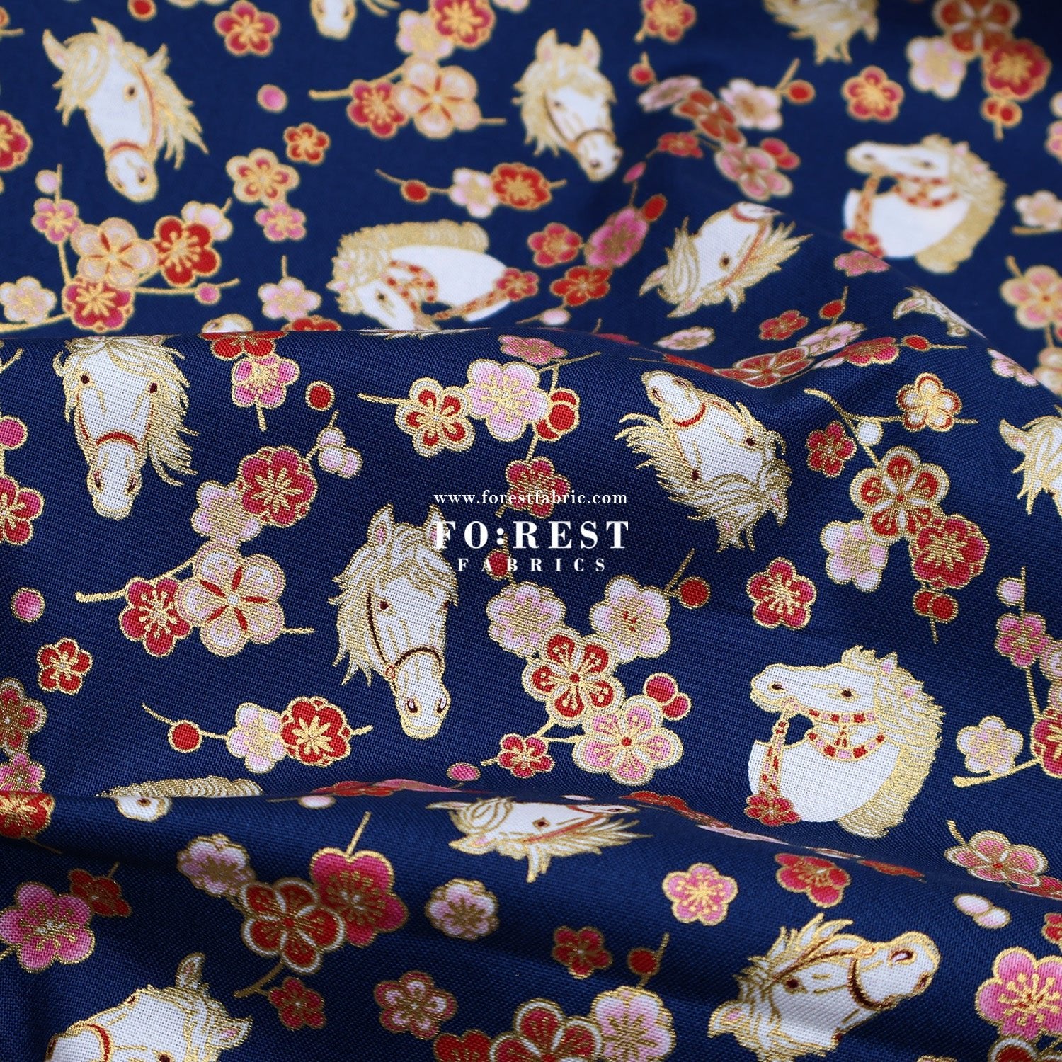 cotton - Plum Blossom Horse with metallic fabric - FO:REST Fabric 布恩堂Liberty fabrictana lawnjapanese fabricykk zipper