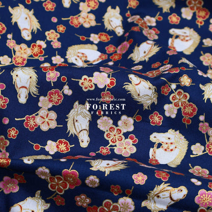 cotton - Plum Blossom Horse with metallic fabric - FO:REST Fabric 布恩堂Liberty fabrictana lawnjapanese fabricykk zipper