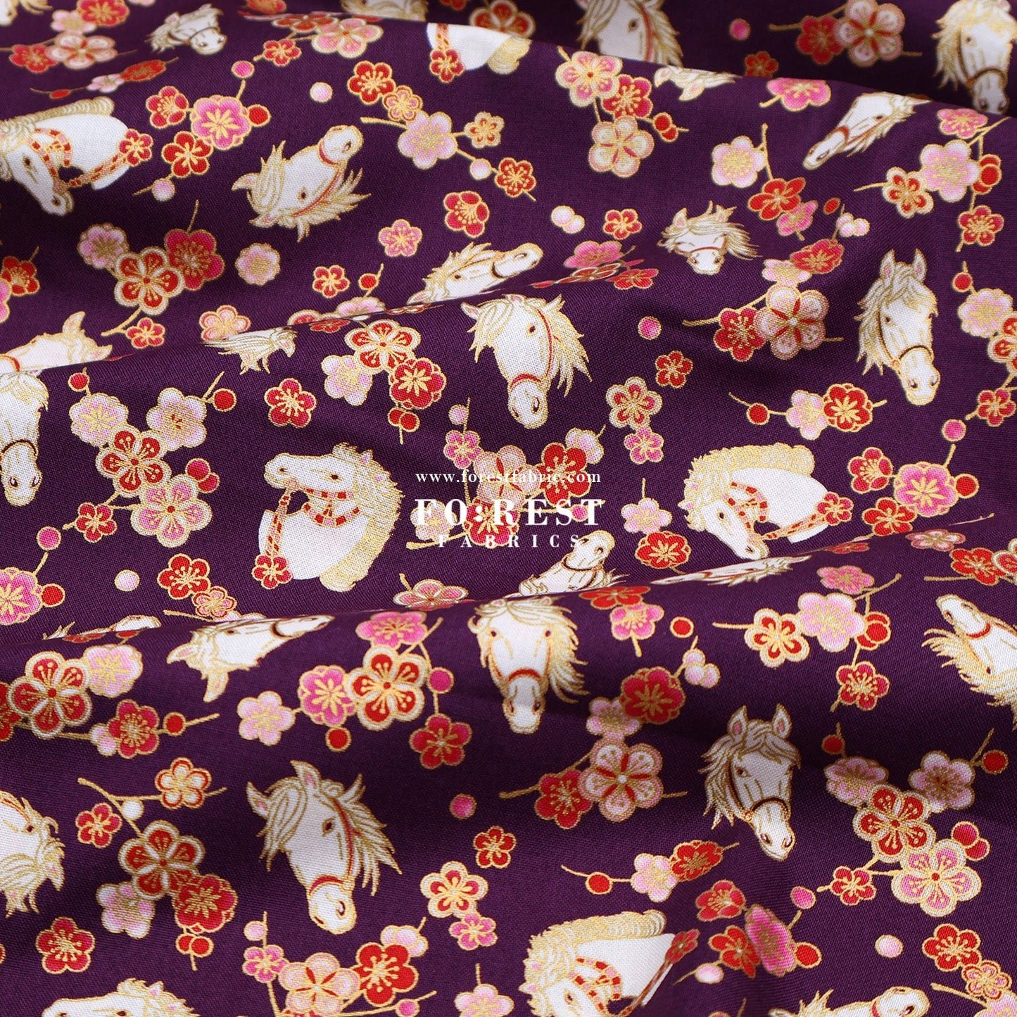 cotton - Plum Blossom Horse with metallic fabric - FO:REST Fabric 布恩堂Liberty fabrictana lawnjapanese fabricykk zipper
