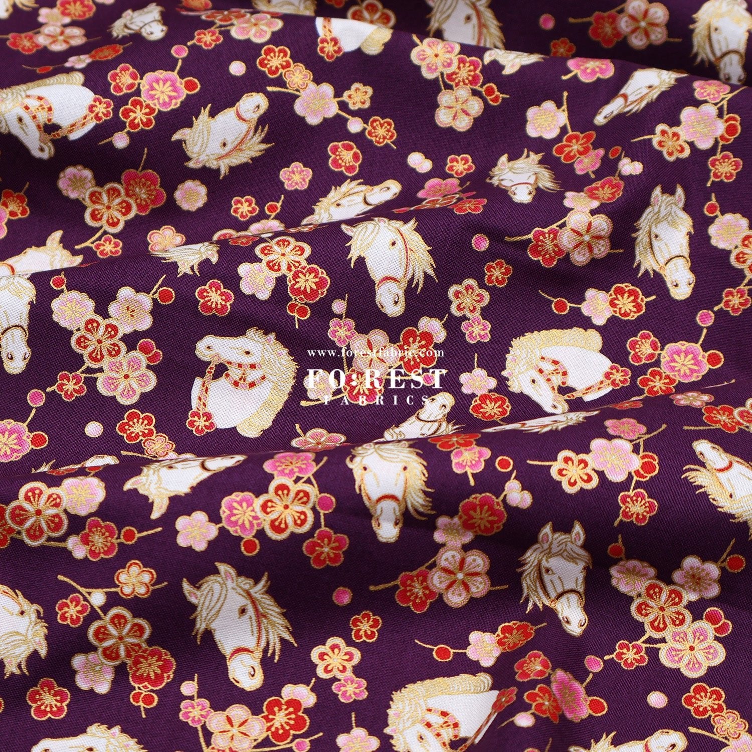 cotton - Plum Blossom Horse with metallic fabric - FO:REST Fabric 布恩堂Liberty fabrictana lawnjapanese fabricykk zipper