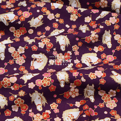cotton - Plum Blossom Horse with metallic fabric - FO:REST Fabric 布恩堂Liberty fabrictana lawnjapanese fabricykk zipper