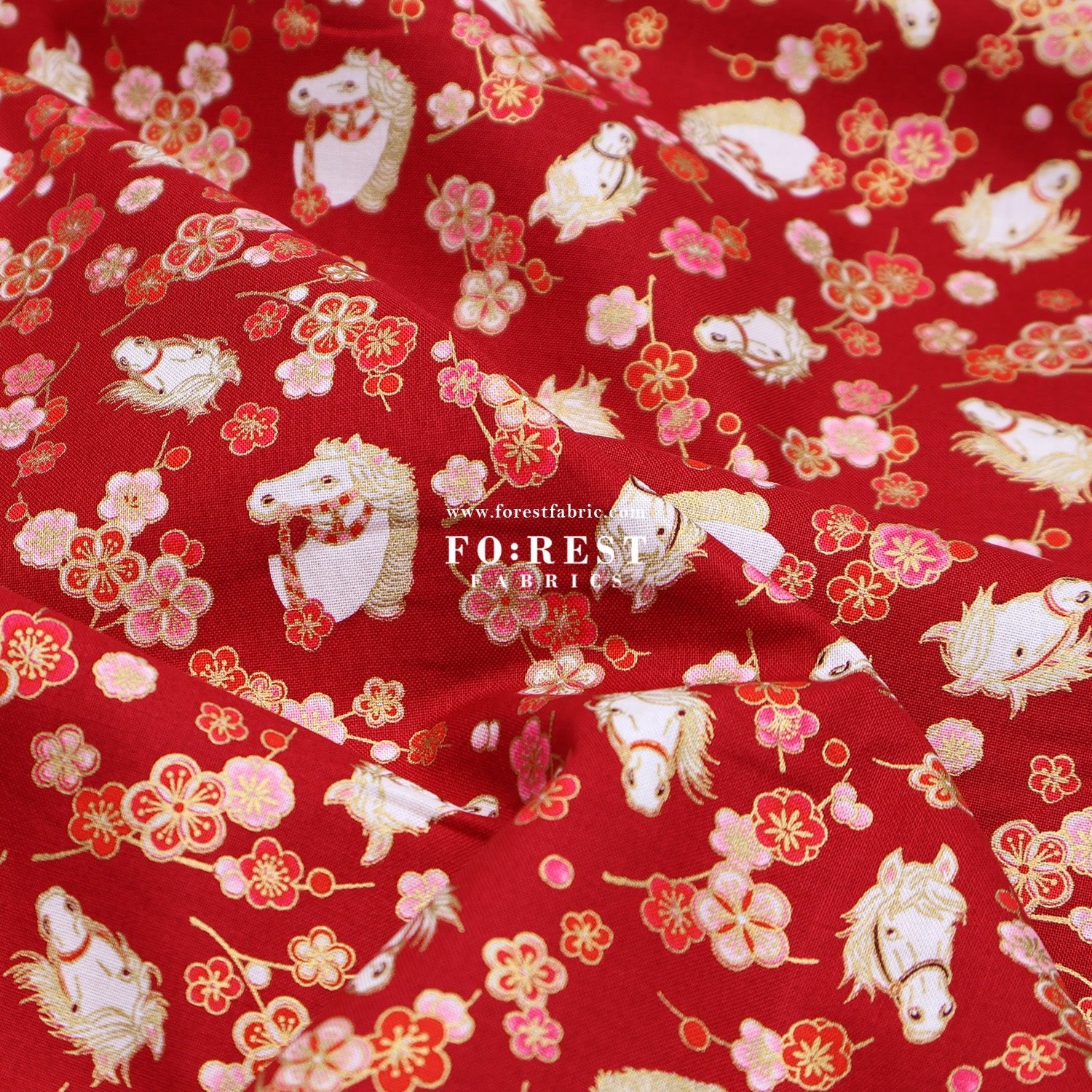 cotton - Plum Blossom Horse with metallic fabric - FO:REST Fabric 布恩堂Liberty fabrictana lawnjapanese fabricykk zipper