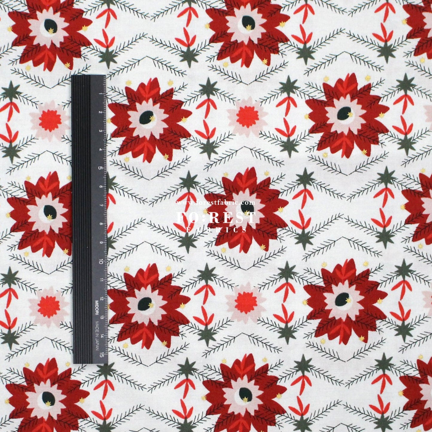 cotton - Poinsettia Crimson Metallic fabric - FO:REST Fabric 布恩堂Liberty fabrictana lawnjapanese fabricykk zipper
