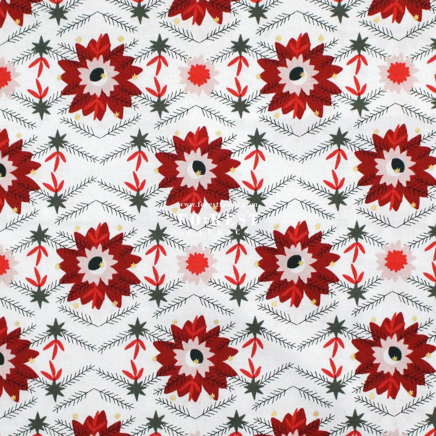 cotton - Poinsettia Crimson Metallic fabric - FO:REST Fabric 布恩堂Liberty fabrictana lawnjapanese fabricykk zipper