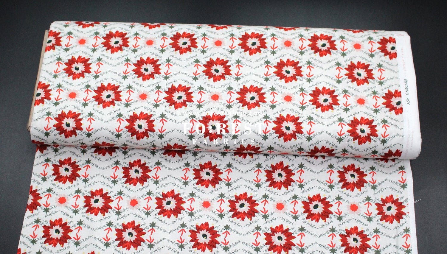 cotton - Poinsettia Crimson Metallic fabric - FO:REST Fabric 布恩堂Liberty fabrictana lawnjapanese fabricykk zipper