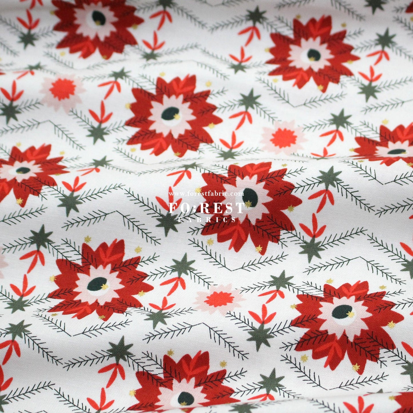 cotton - Poinsettia Crimson Metallic fabric - FO:REST Fabric 布恩堂Liberty fabrictana lawnjapanese fabricykk zipper