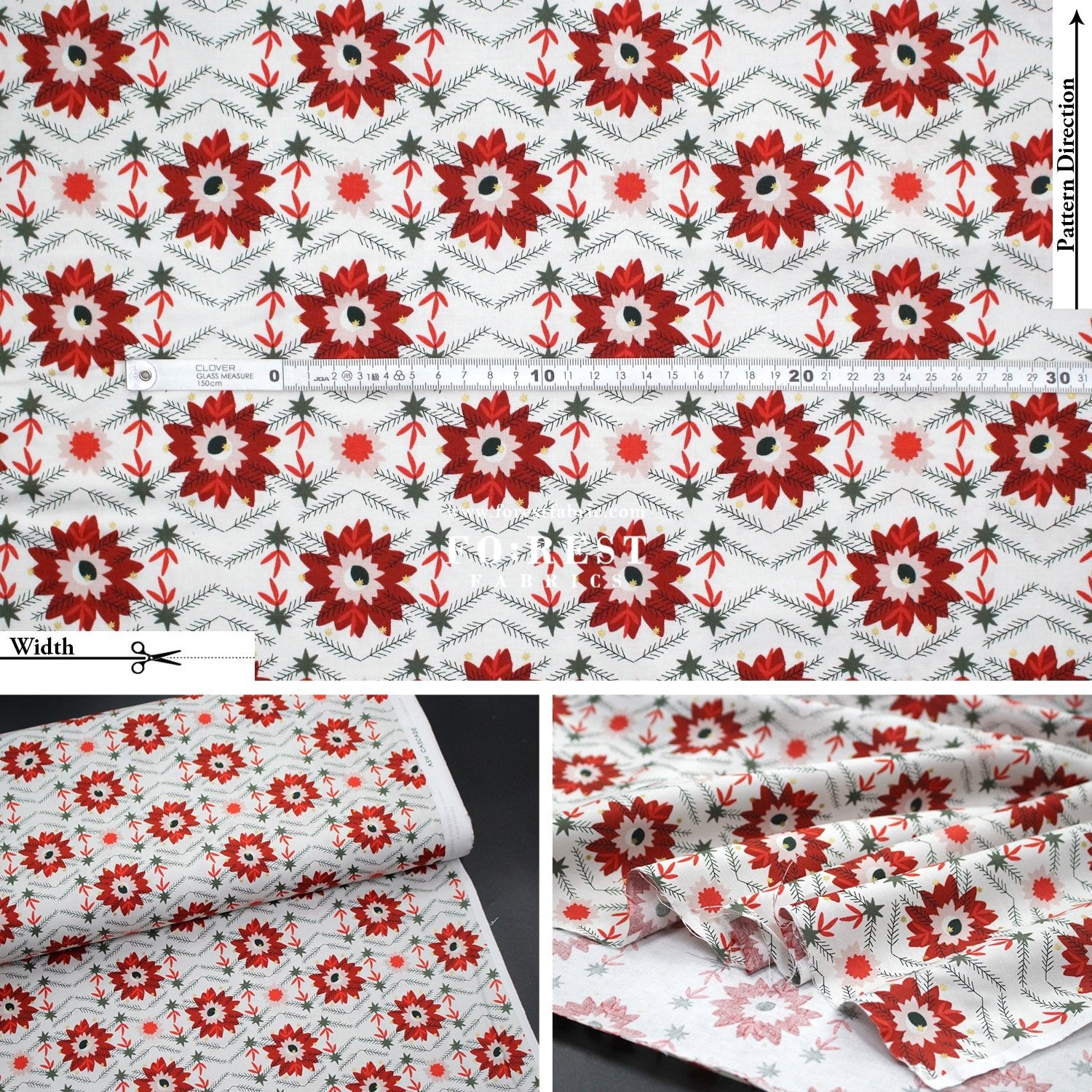 cotton - Poinsettia Crimson Metallic fabric - FO:REST Fabric 布恩堂Liberty fabrictana lawnjapanese fabricykk zipper